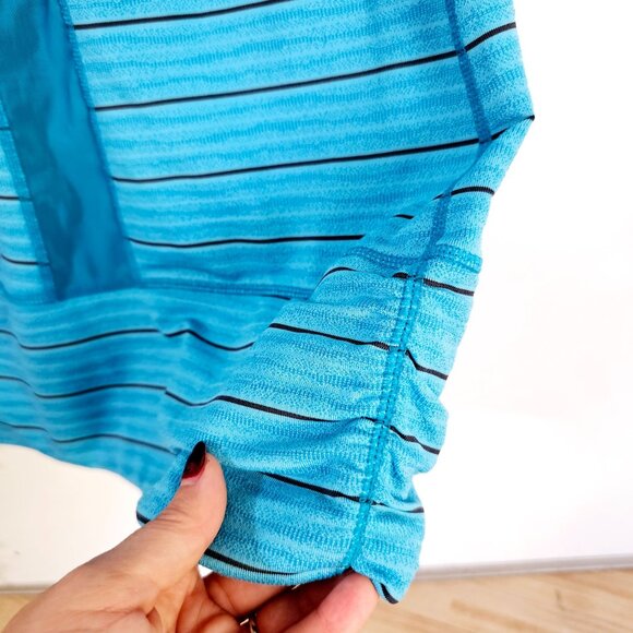 Zella Womens Blue‎ Striped Racerback Tank Top Ruched Sides S ~TT82.6 - Picture 4 of 5